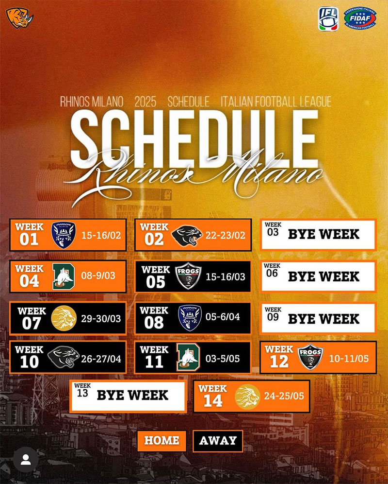 Schedule Rhinos IFL 2025